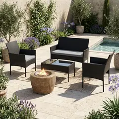 JUST HOME COLLECTION - Juego de Living de Terraza Napoli 4 Personas Negro/Gris