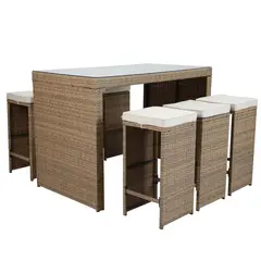 JUST HOME COLLECTION - Juego de Bar de Terraza Tulum 6 Personas Café/Beige