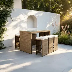 JUST HOME COLLECTION - Juego de Bar de Terraza Tulum 6 Personas Café/Beige