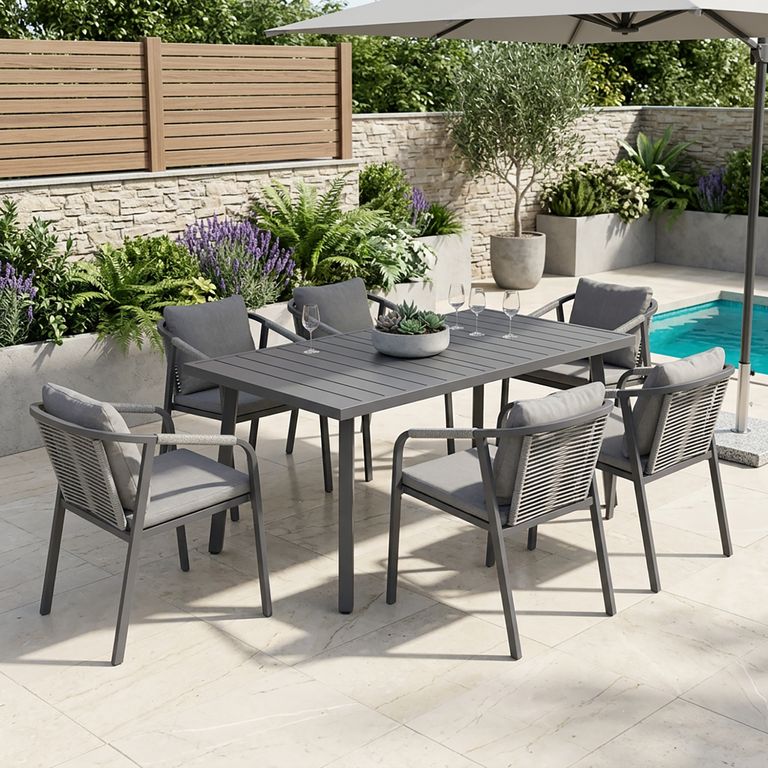 Juego de Comedor de Terraza Catar 6 Personas Negro/Gris