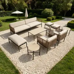 JUST HOME COLLECTION - Juego de Living Seccional de Terraza Delhi 8 Personas Beige