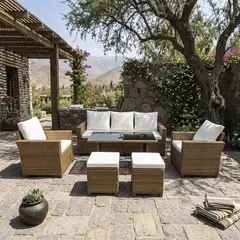 JUST HOME COLLECTION - Juego de Living de Terraza QT-034 7 Personas Café/Crema