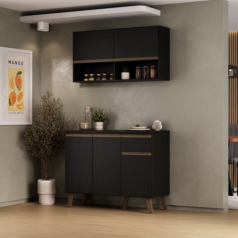 Kit Mueble de cocina base + mural Negro 105 cm