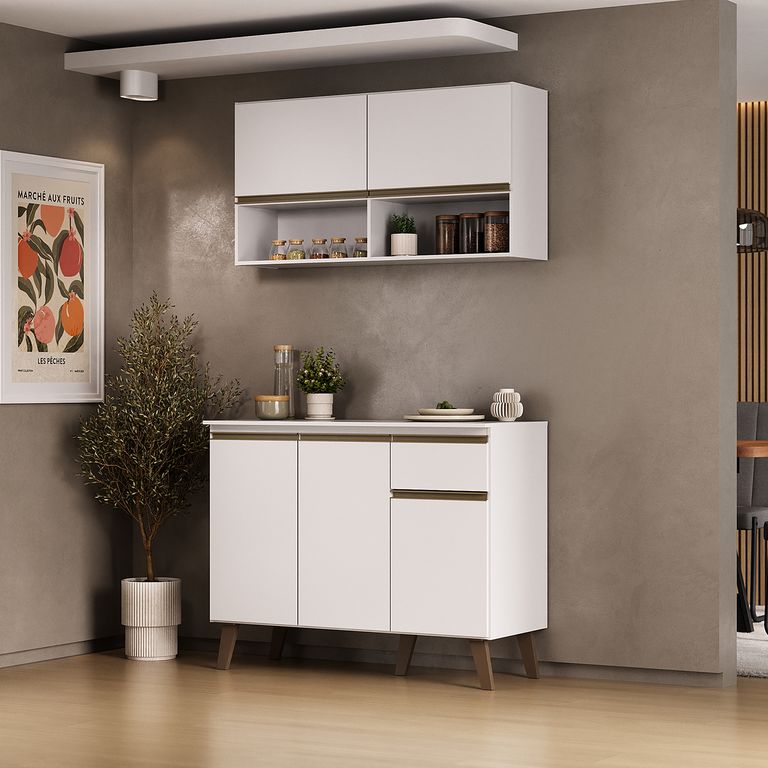 Kit Mueble de cocina base + mural Blanco 105 cm