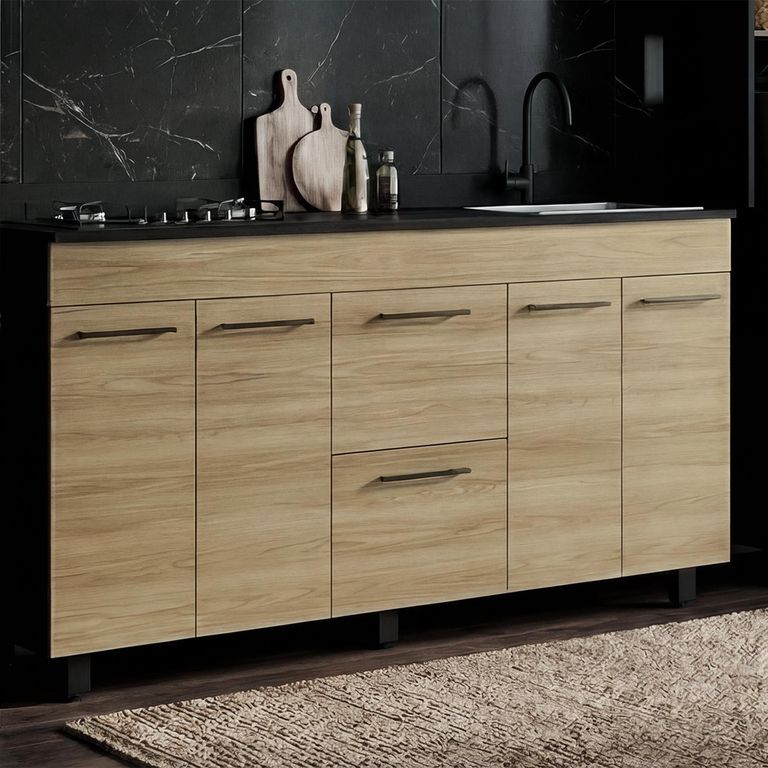 Mueble de cocina base con cubierta 150 cm Luna incluye perforacion para lavaplatos derecha