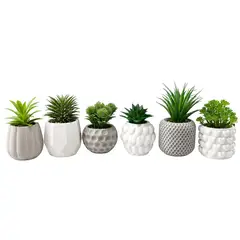 JUST HOME COLLECTION - PLANTA ARTIFICIAL EN MACETERO DE CEMENTO 7 cm Blanco, Gris, Verde
