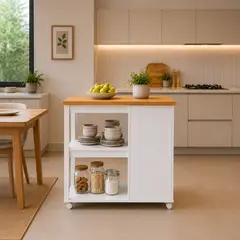 JUST HOME COLLECTION - Isla Cocina Rosa Blanca Roble