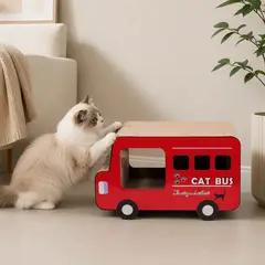 PETIZOOS - Rascador para gato de cartón diseño bus 50x33x25 cm