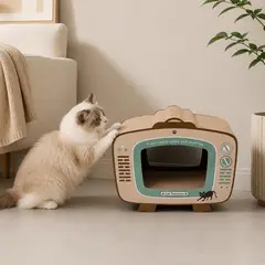 PETIZOOS - Rascador para gato cartón diseño TV 43x22x33 cm