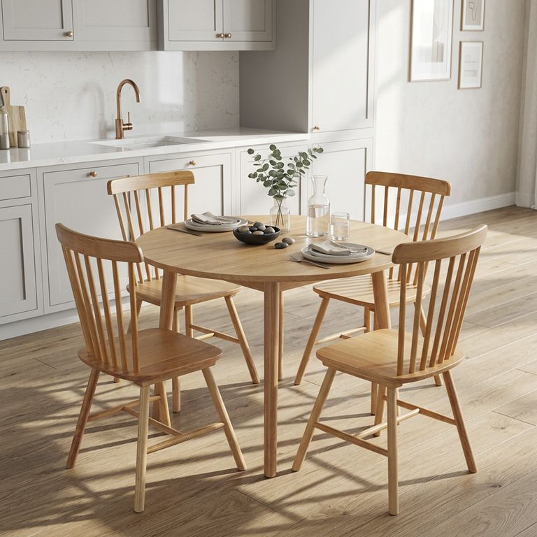 Juego de comedor Coras 4 Sillas Mesa Redonda 100x100x75cm Madera