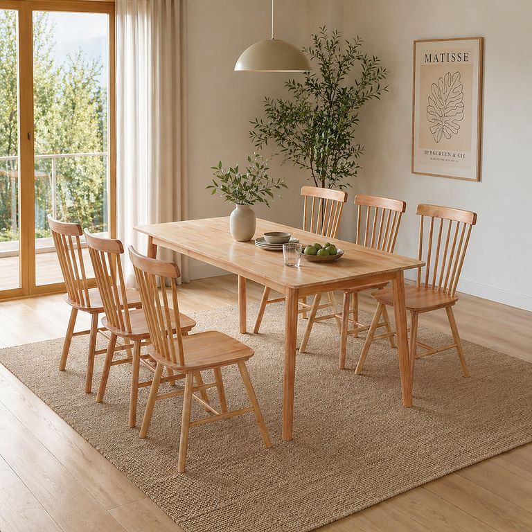 Juego de comedor Coras 6 Sillas Mesa Rectangular 180x80x75cm Madera