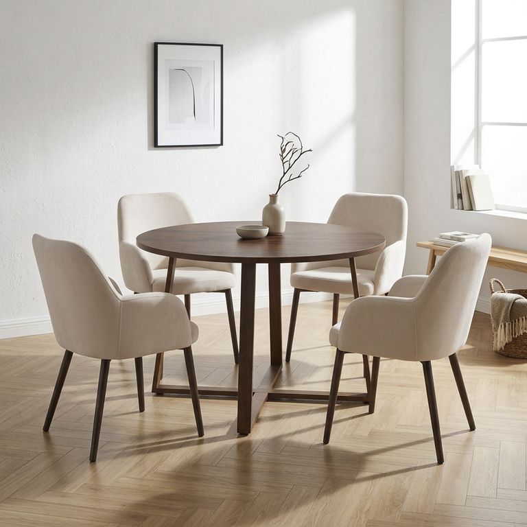 Juego de Comedor Chark 4 Sillas Mesa Redonda 120x120x75 cm Madera