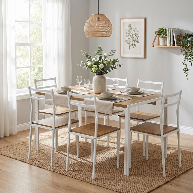 Juego de Comedor Recca 6 Sillas Mesa Rectangular 150*90*75cm Madera