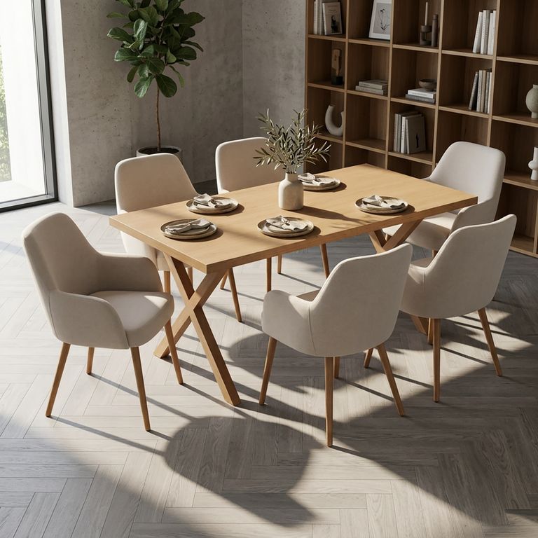 Juego de Comedor Tablo 6 Sillas Mesa Rectangular 180x90x76 cm Madera