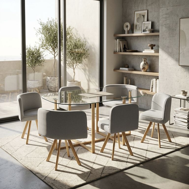 Juego de comedor Graph 6 Sillas Mesa Rectangular 150x100x74cm Transparente
