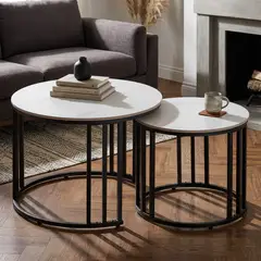 JUST HOME COLLECTION - Set 2 Mesas de Centro Nido Blanco/Negro 60x60x45 cm