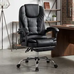JUST HOME COLLECTION - Silla Escritorio PC Ergonómica Con Reposapiés Negro