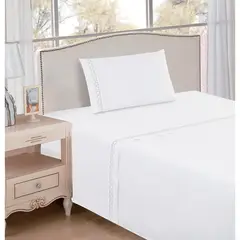 JUST HOME COLLECTION - Sabana Bordado 1.5 plazas 200 Hilos Blanco