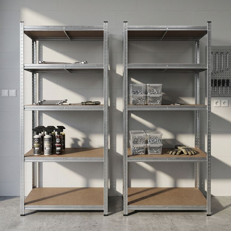 Set 2 Estantes Metal/Madera 5 Nivel(es) 90x180x40 cm Plateado
