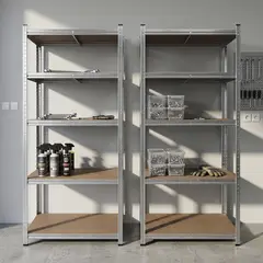 FIXSER - Set 2 Estantes Metal/Madera 5 Nivel(es) 90x180x40 cm Plateado