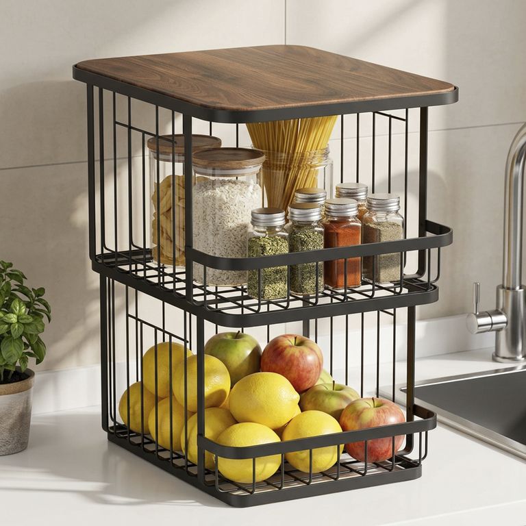 Canasto Apilable 2 Niveles con Tapa Metal