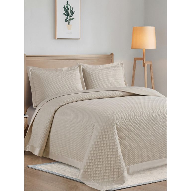 JUST HOME COLLECTION Quilt 2 plazas Liso Beige