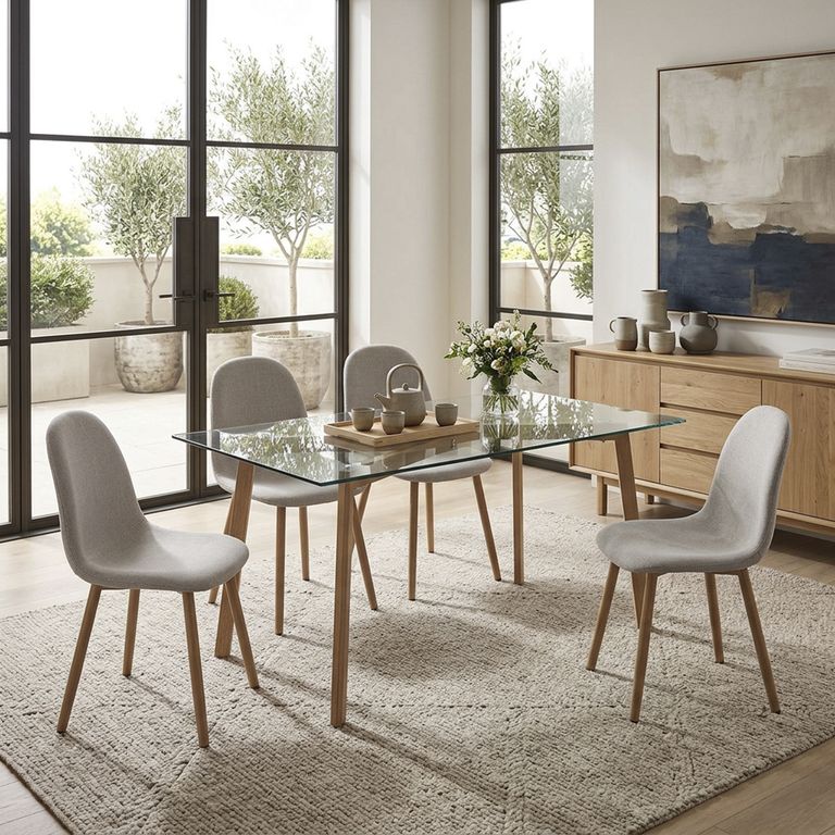 Juego de Comedor Gltea 4 Sillas Mesa Rectangular 150x80x76 cm Transparente