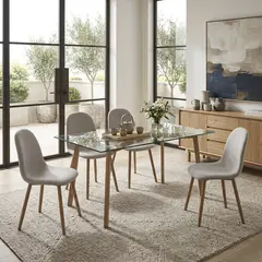 JUST HOME COLLECTION - Juego de Comedor Gltea 4 Sillas Mesa Rectangular 150x80x76 cm Transparente
