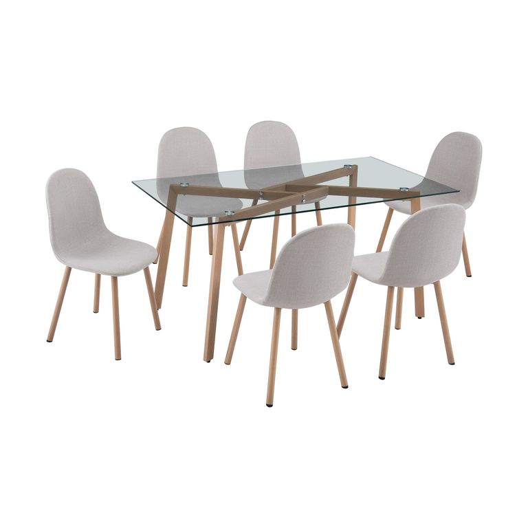 Juego de Comedor Gltae 6 Sillas Mesa Rectangular 160x80x76 cm Transparente