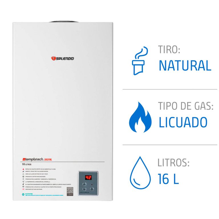 Calefont 16 Litros Gas Licuado Tiro Natural Ionizado