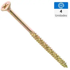 FIXSER - Tornillo Turbo screw Tirafondo Cabeza Phillips Madera 4 " 14 mm 4 Unidades