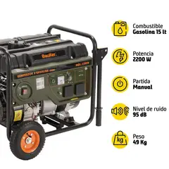 Bauker - Generador Eléctrico a Gasolina 15 L 2200 W