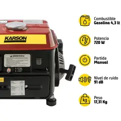 Karson - Generador Eléctrico a Gasolina 4.3 L 720 W