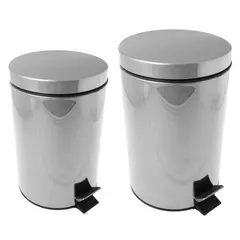Just Home Collection - Set 2 Botes de Basura Metálicos con Pedal de 12L y 20L Plata