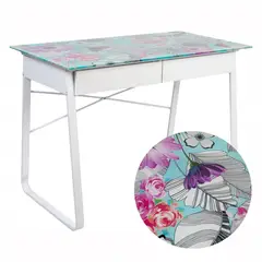 Just Home Collection - Escritorio Vidrio Floral