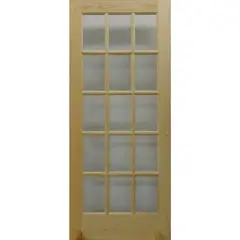 Madera Excel - Puerta de madera Pino frances de 15 luces de 91 x 213 cm Natural