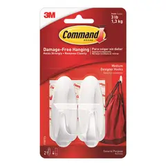 3M - Gancho Command, Mediano, Blanco, 2 piezas
