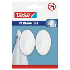 Tesa - Gancho permanente ovalado grande blanco x 2 piezas