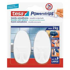 Tesa - Gancho removible ovalado 2 piezas blanco