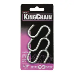 Kingchain - Ganchos en S de zinc 3/16" x 3 pc en tarjeta