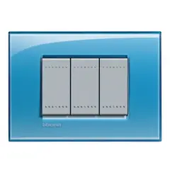 Bticino - Placa rectangular azul 3 módulos c/chasís