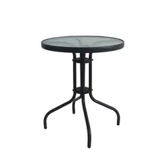 Just Home Collection - Mesa Redonda con Vidrio Templado 60 X 70 Cm Negro