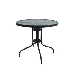 Just Home Collection - Mesa redonda con vidrio templado 80 x 70 cm negra