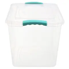 Just Home Collection - Caja organizadora traslucida con clip de seguridad 28 litros