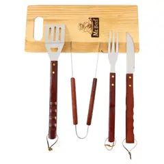 Mr Beef - Set de utensilios asador madera 4 piezas