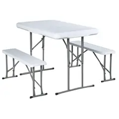 Just Home Collection - Set 1 Mesa y 2 Bancas Plegables Blanco