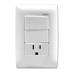 Royer - Placa con 1 Toma corriente 2P+TY2 + 2 interruptores sencillo Blanco