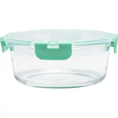 Just Home Collection - Contenedor redondo de vidrio con tapa clip 950 mililitros