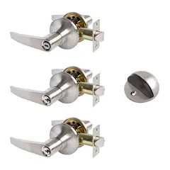 Fixser - Combo 2 Manijas Alcoba +1 Manija Baño + Tope Acabado Niquel Satin