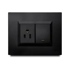 Veto - Apagador Mixto con Luz Piloto + Contac Amer. con Placa Negra